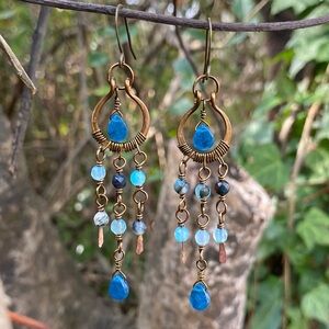 Agate and Apatite Chandelier Earrings